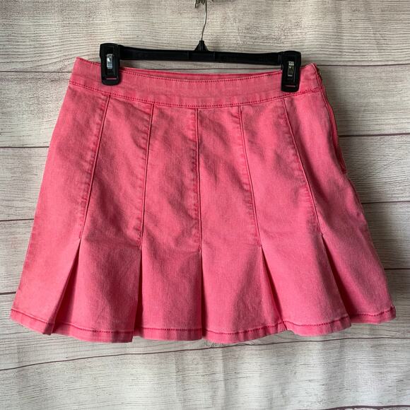 No Boundaries Pink Denim Juniors Mini Skirt Pleated Side Zipper Size 13 - Picture 1 of 15